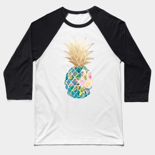 Aloha pineapple, teal + faux gold Baseball T-Shirt